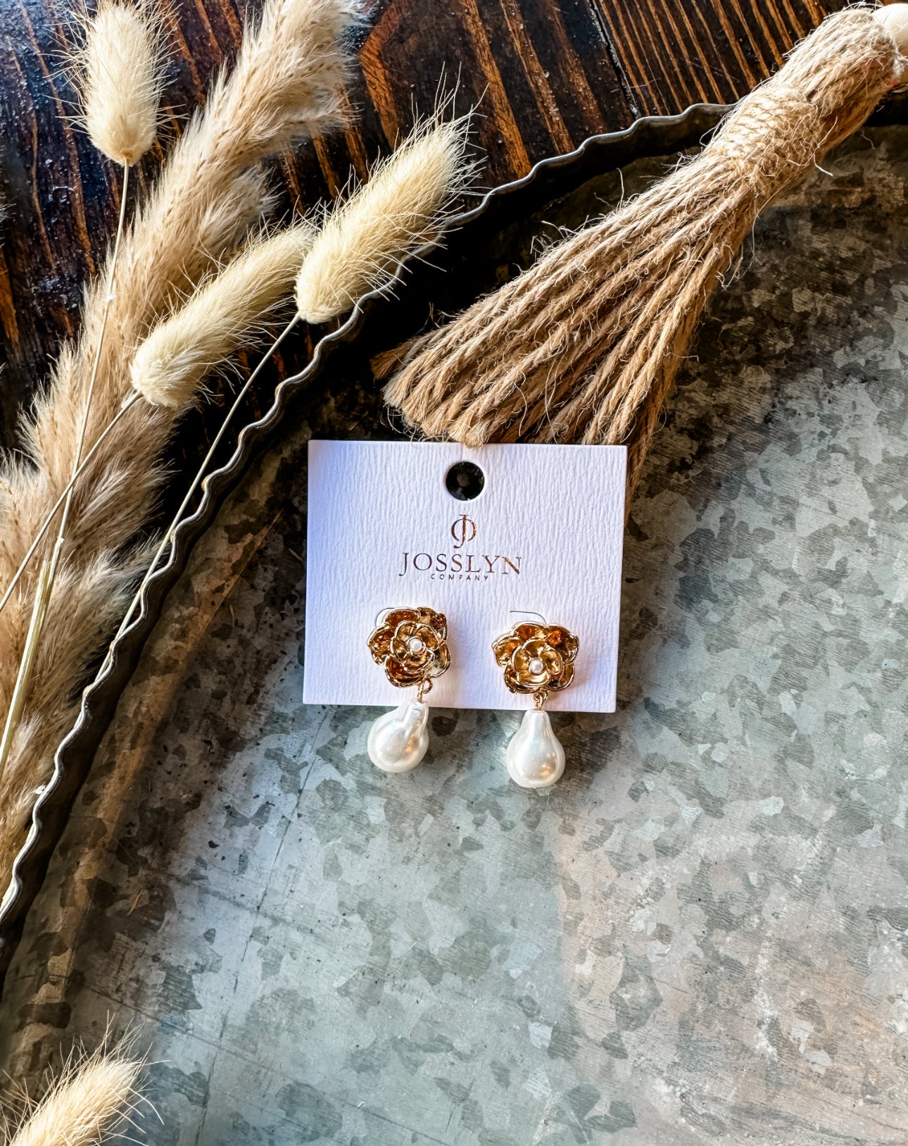 Golden Magnolia Pearl Drop Earrings