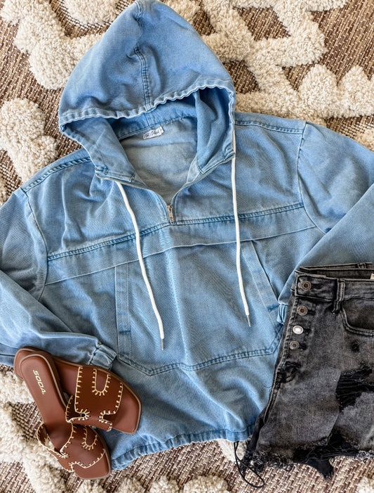 Vintage Washed Denim Hoodie by Top Notch