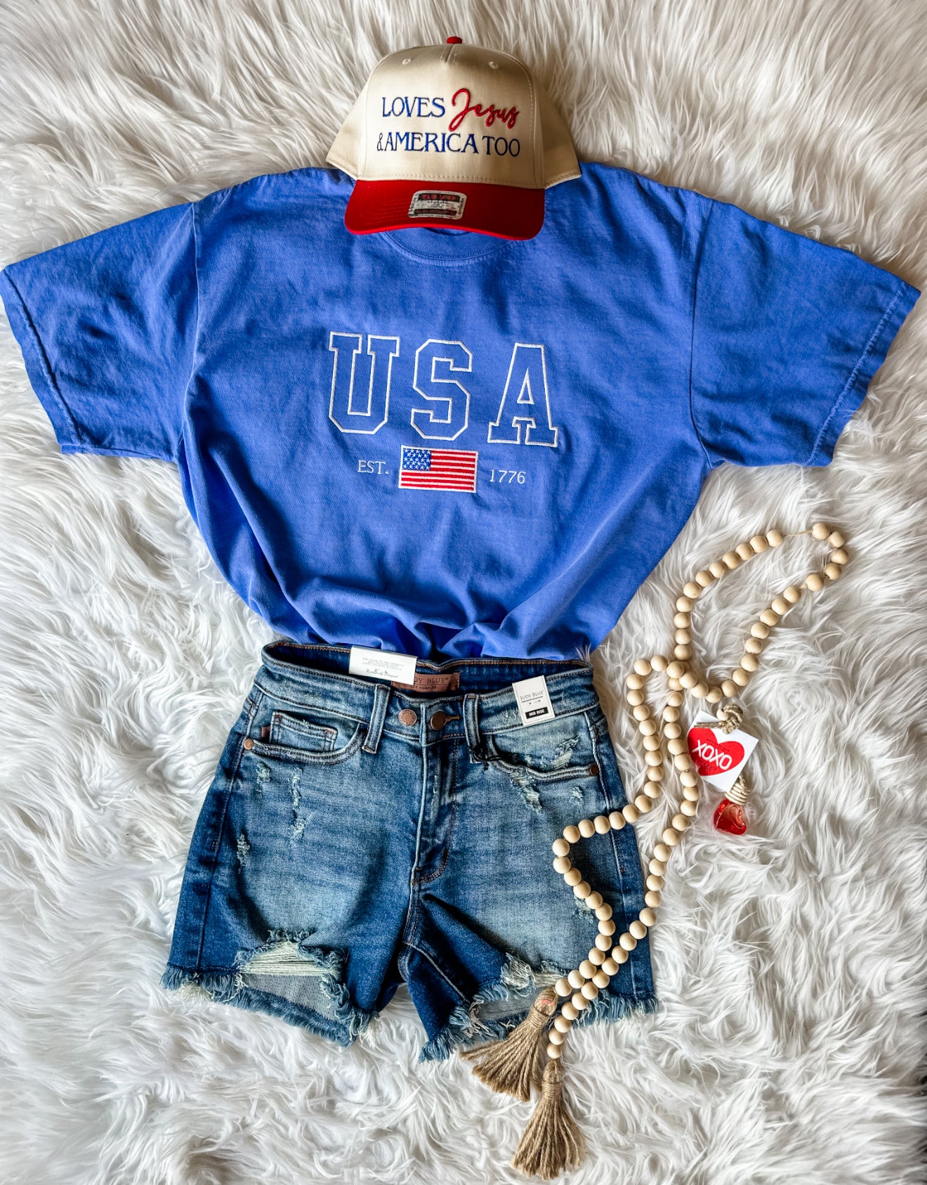 USA Flag Embroidered T Shirt