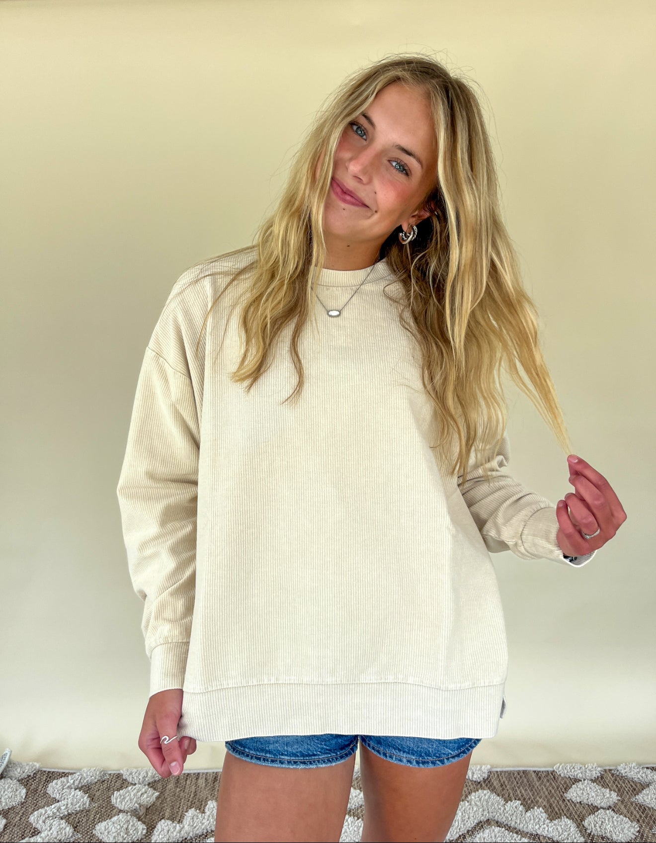 Washed Corded Crewneck