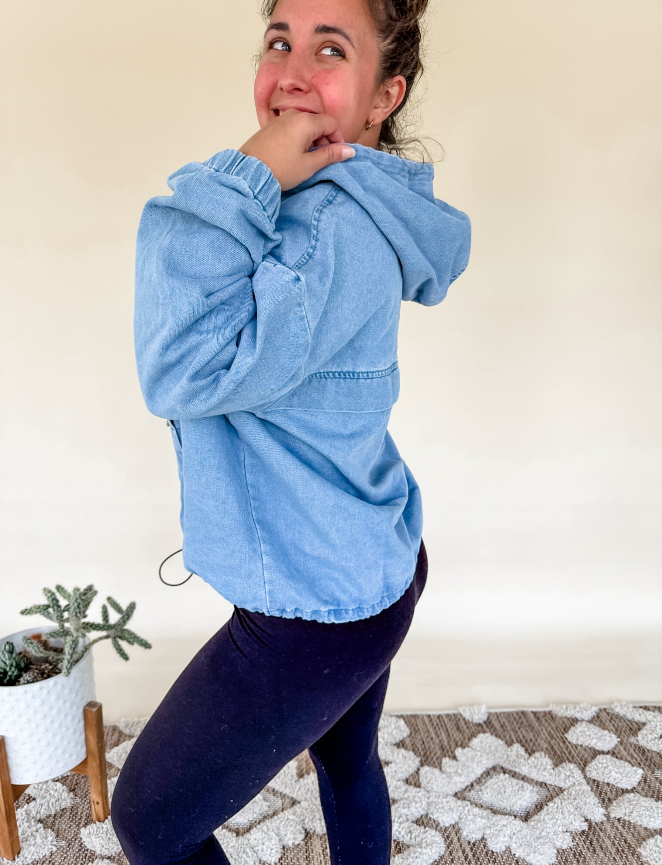 Vintage Washed Denim Hoodie by Top Notch