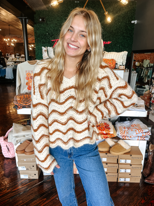 Wavy Stripes V-Neck Sweater