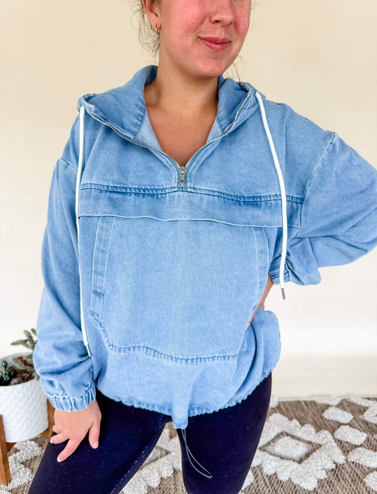 Vintage Washed Denim Hoodie by Top Notch