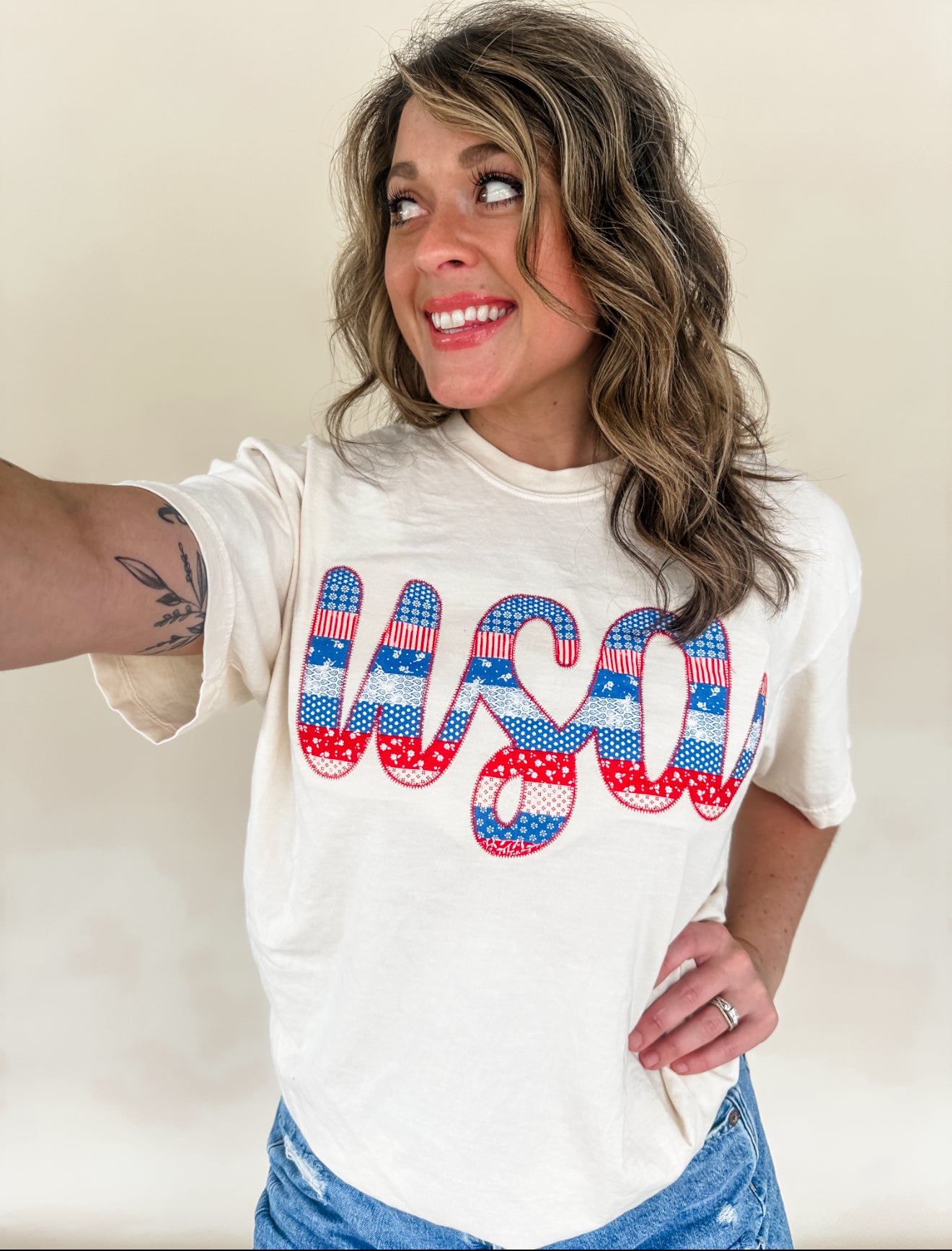 Cursive USA Embroidered Tee