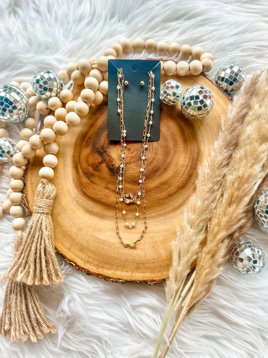 Layered Clover Necklace + Earring Set