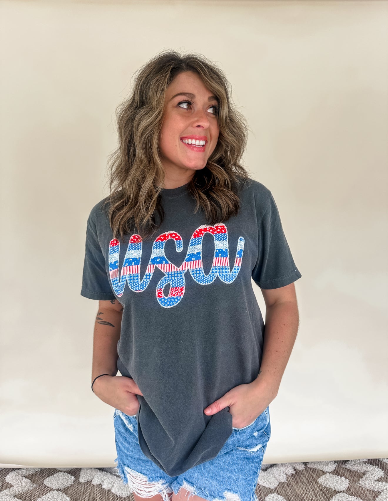 Cursive USA Embroidered Tee