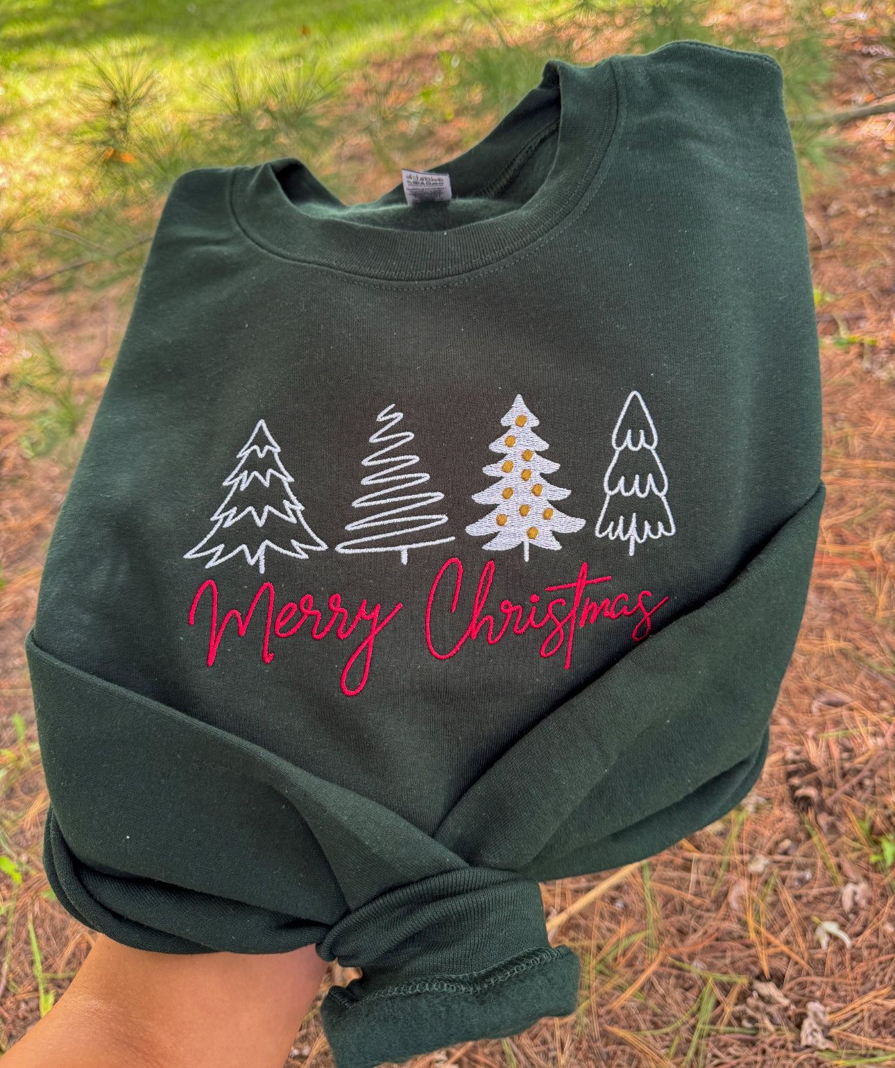Merry Christmas Trees Embroidered Crew