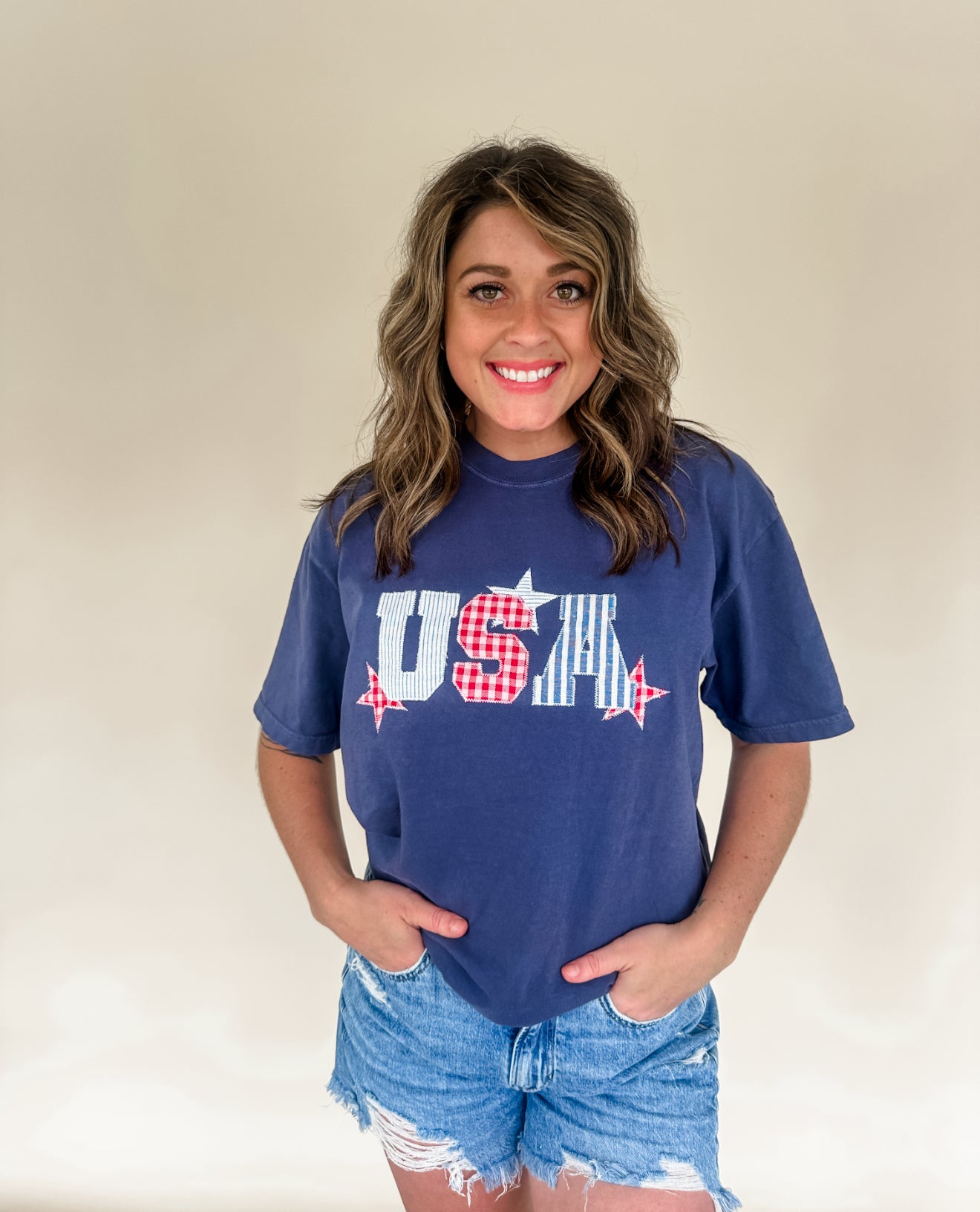 USA Patchwork Embroidered Tee