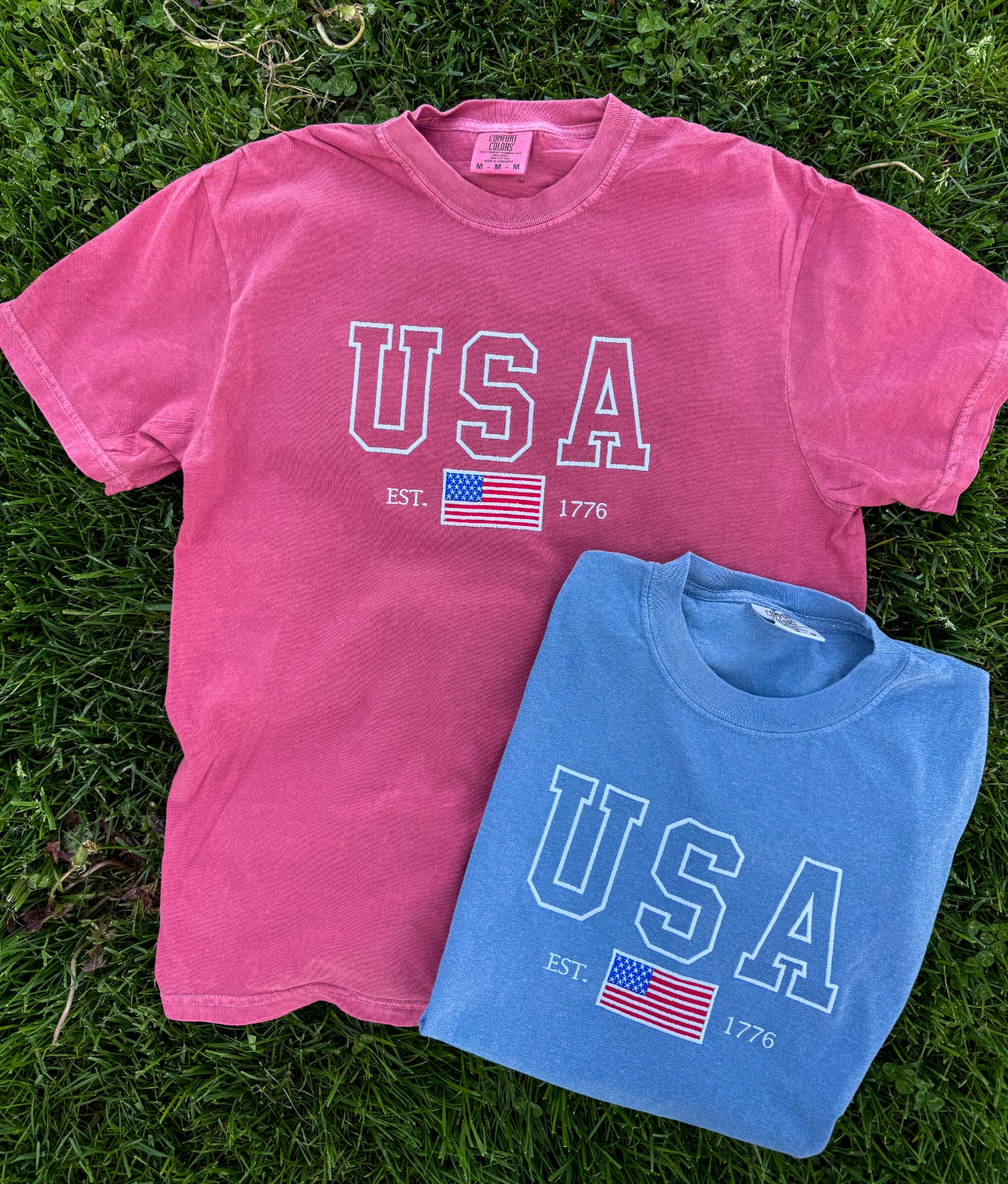 USA Flag Embroidered T Shirt