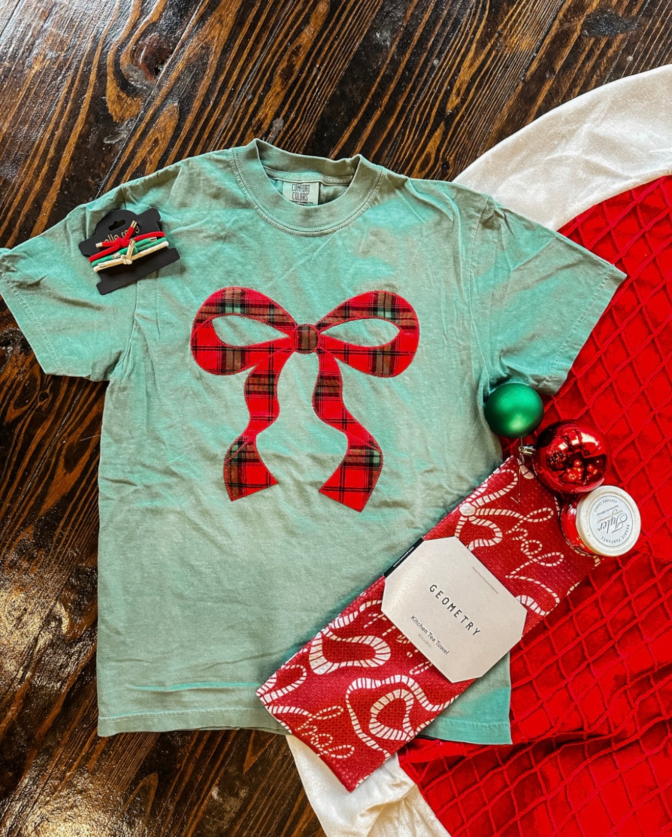 Christmas Plaid Bow Short Sleeve
