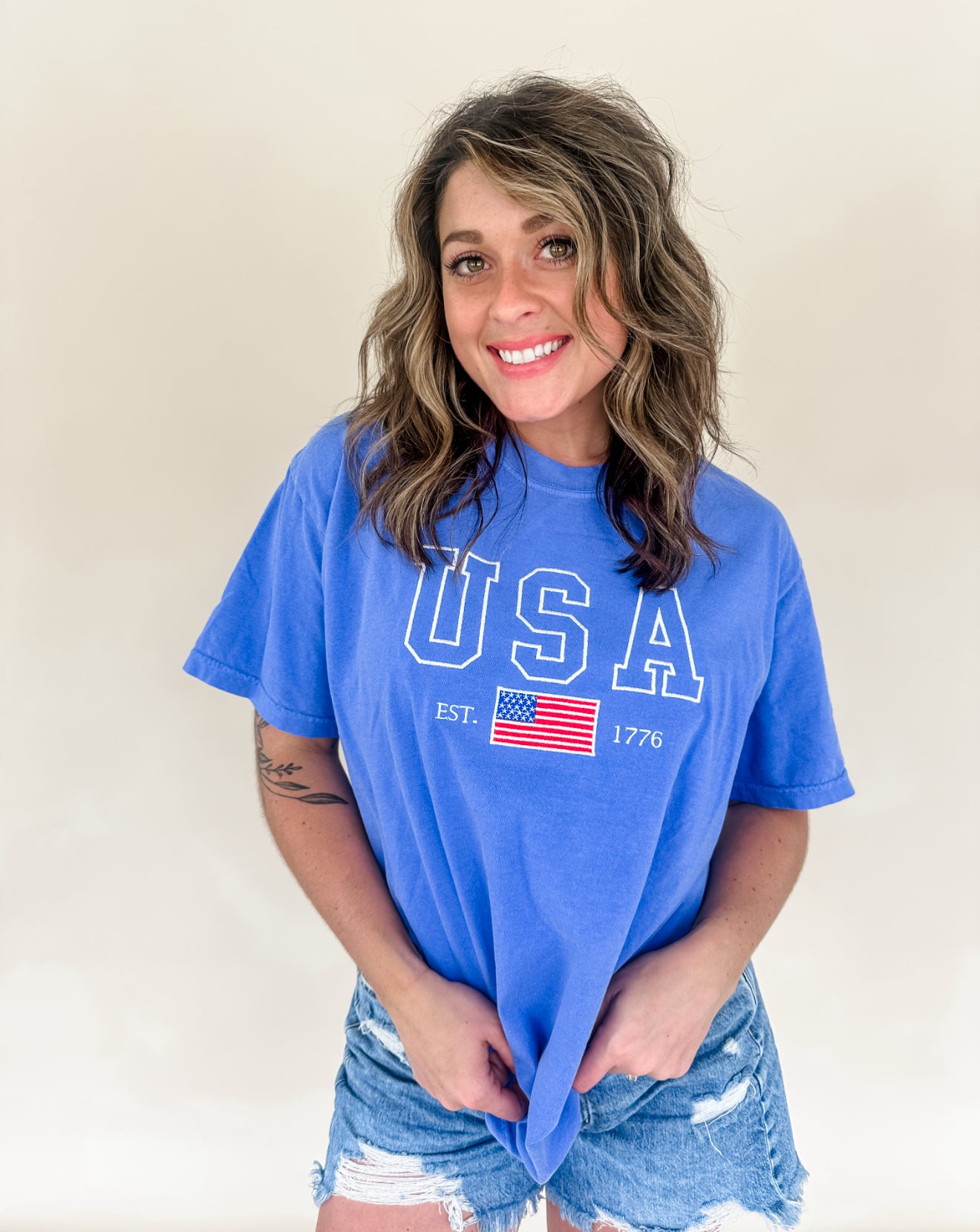 USA Flag Embroidered T Shirt