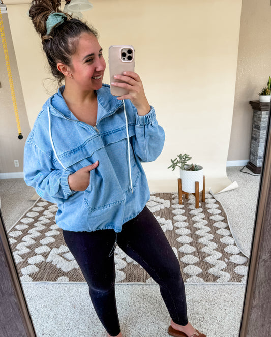 Vintage Washed Denim Hoodie by Top Notch