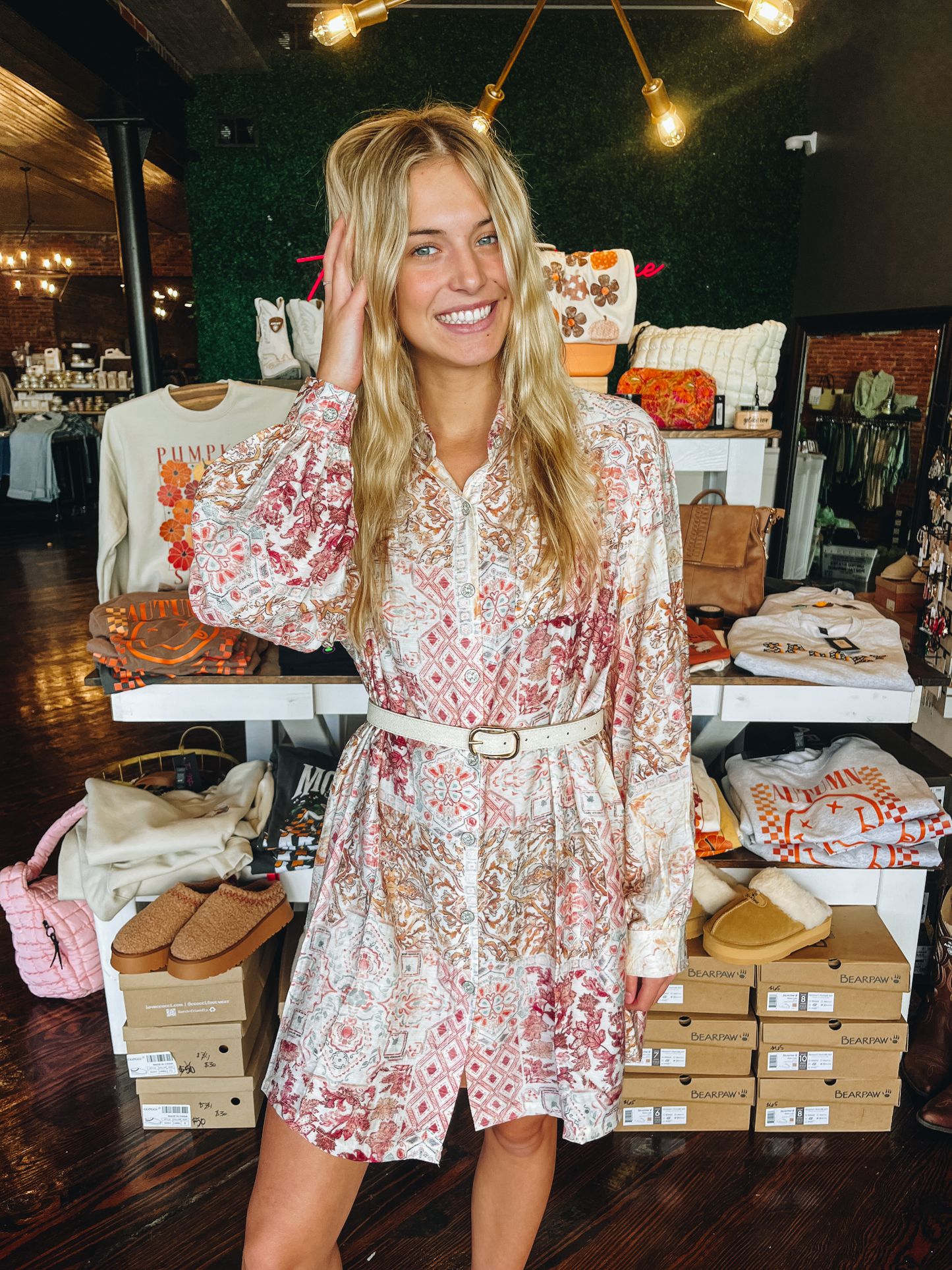 Patch & Print Long Sleeve Dress
