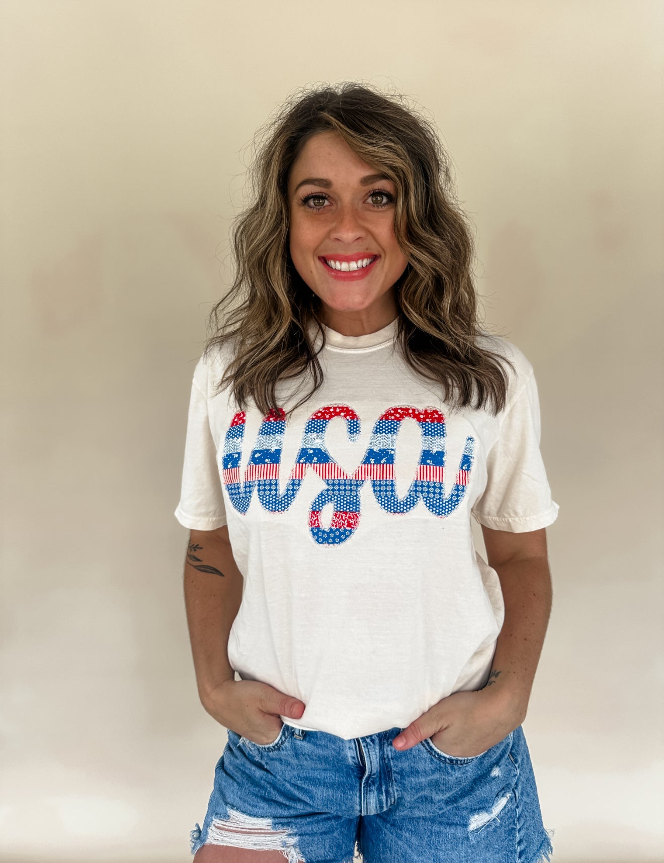 Cursive USA Embroidered Tee