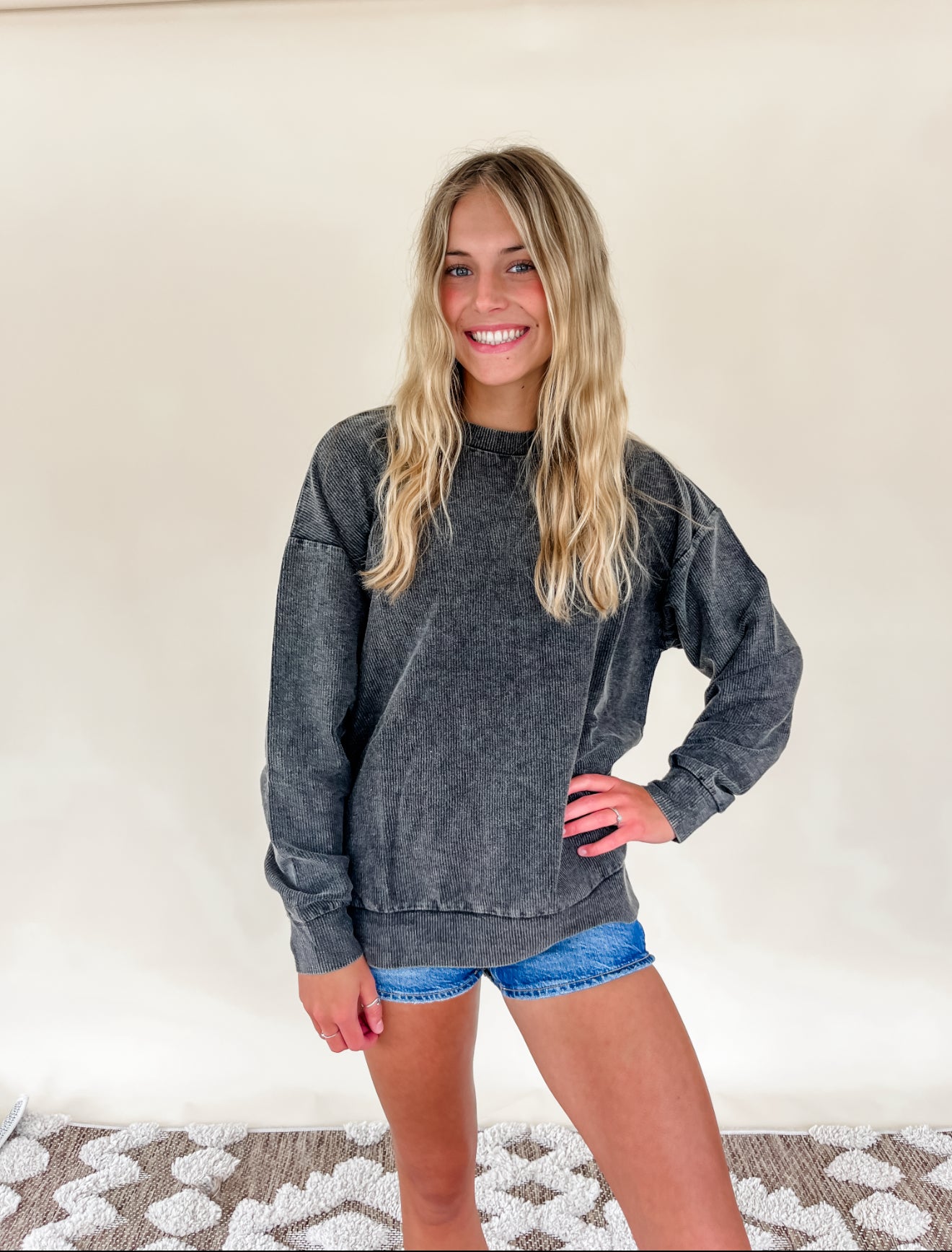 Washed Corded Crewneck