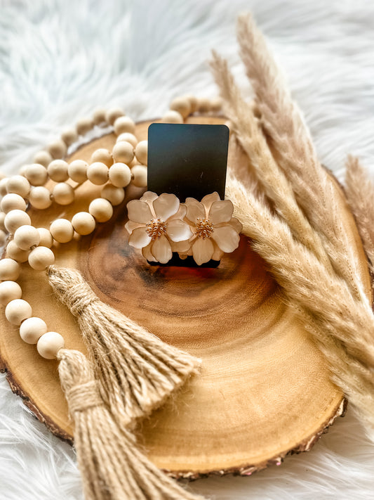 White Flower Statement Earrings
