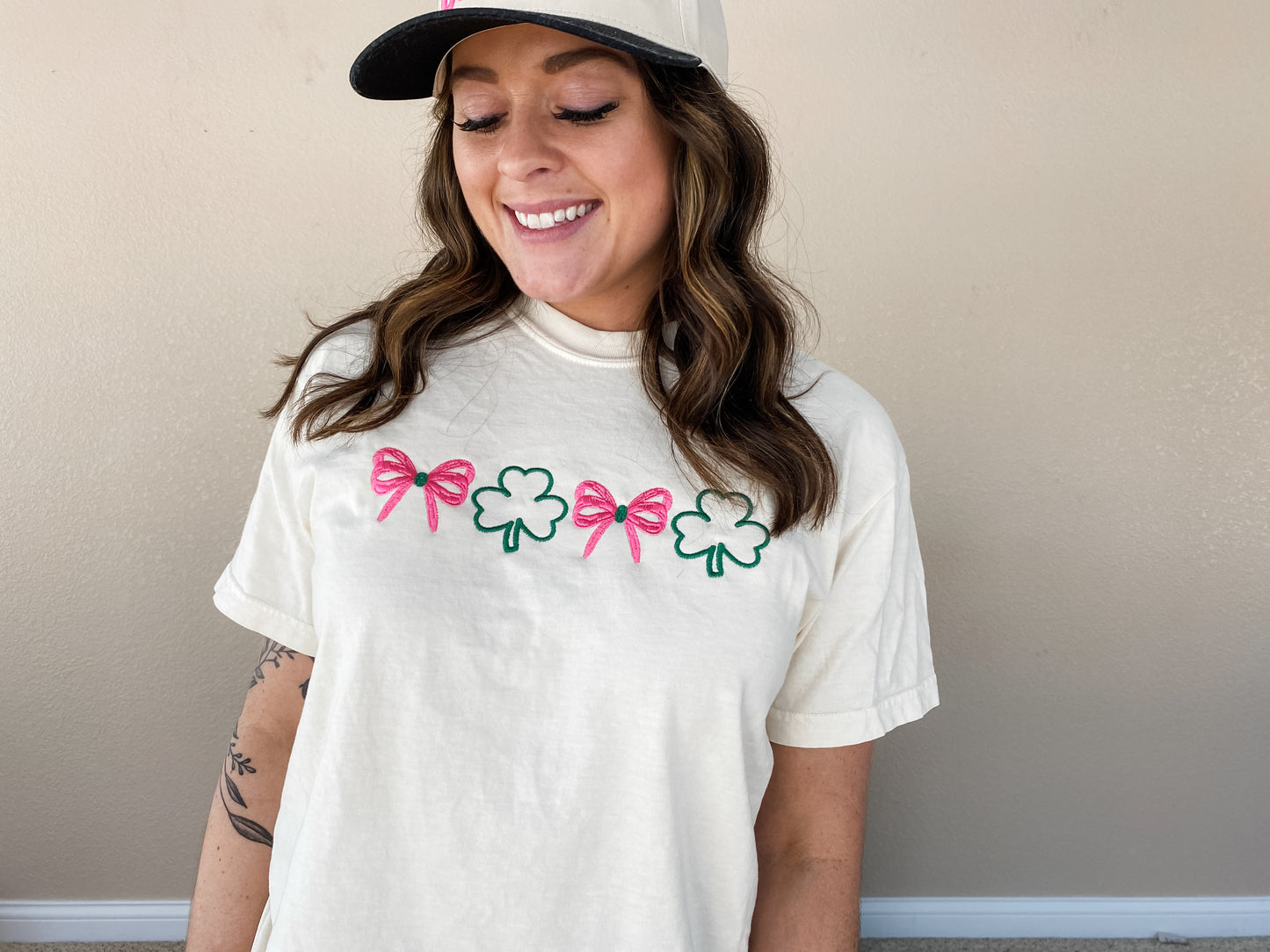 Shamrock and Bows Embroidered Crew/Tee