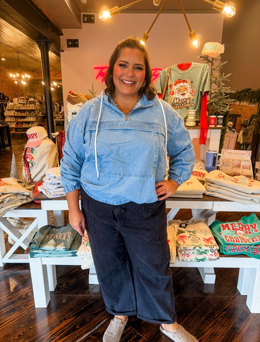 Vintage Washed Denim Hoodie by Top Notch