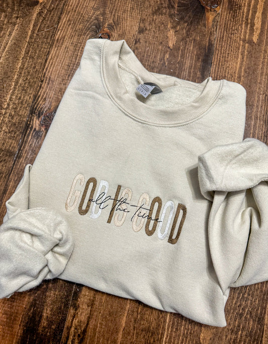 God Is Good Embroidered Crewneck