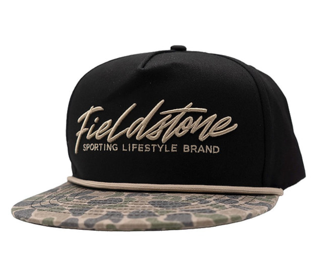 Black w/ Camo Bull Script Logo Hat