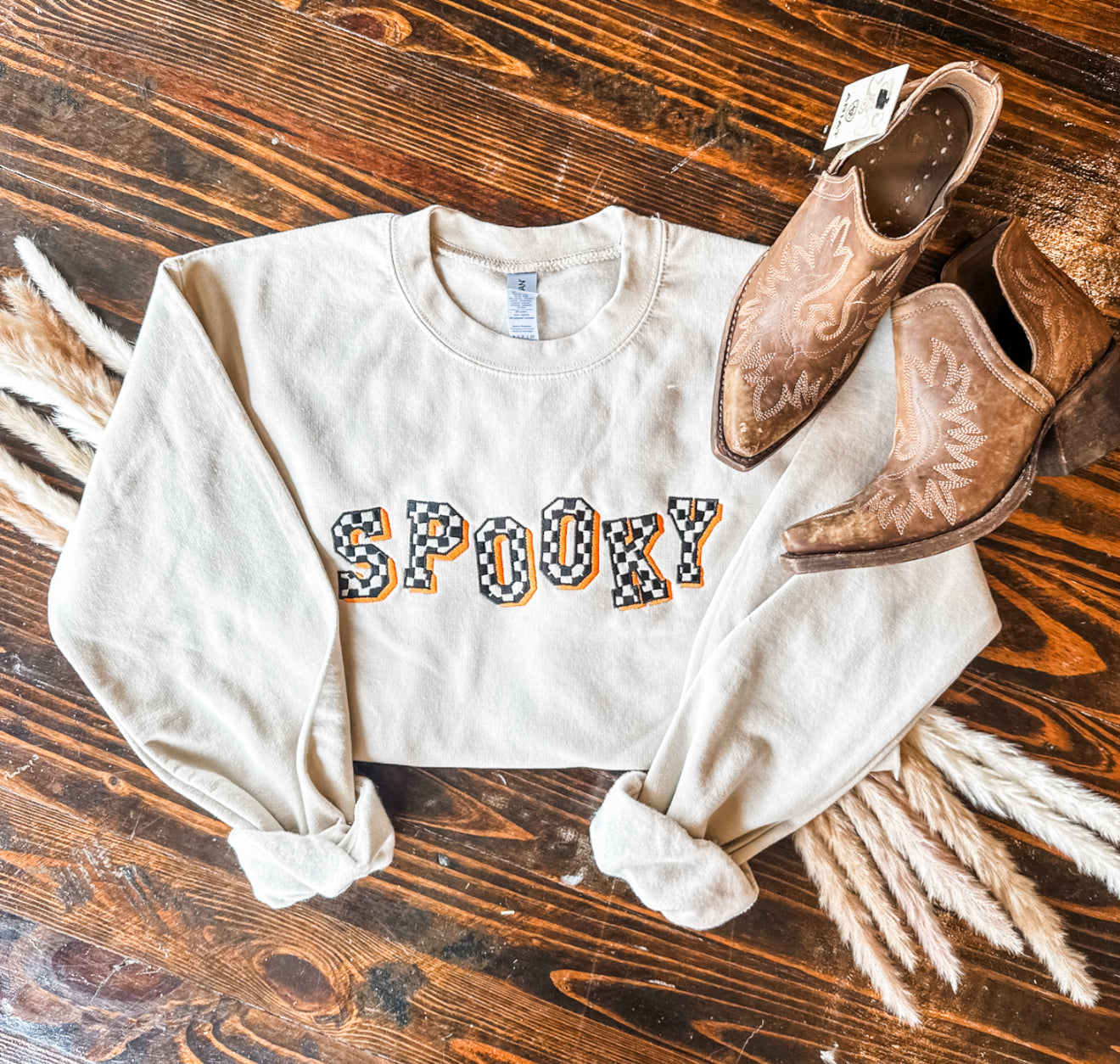 Retro Checkered Spooky Embroidered Crewneck