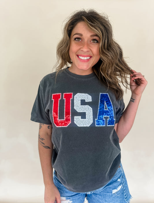 Sequin USA Embroidered Tee