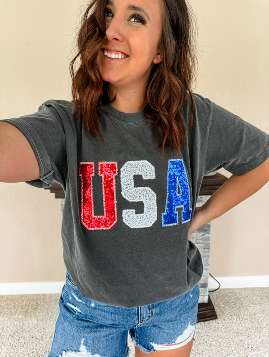 Sequin USA Embroidered Tee