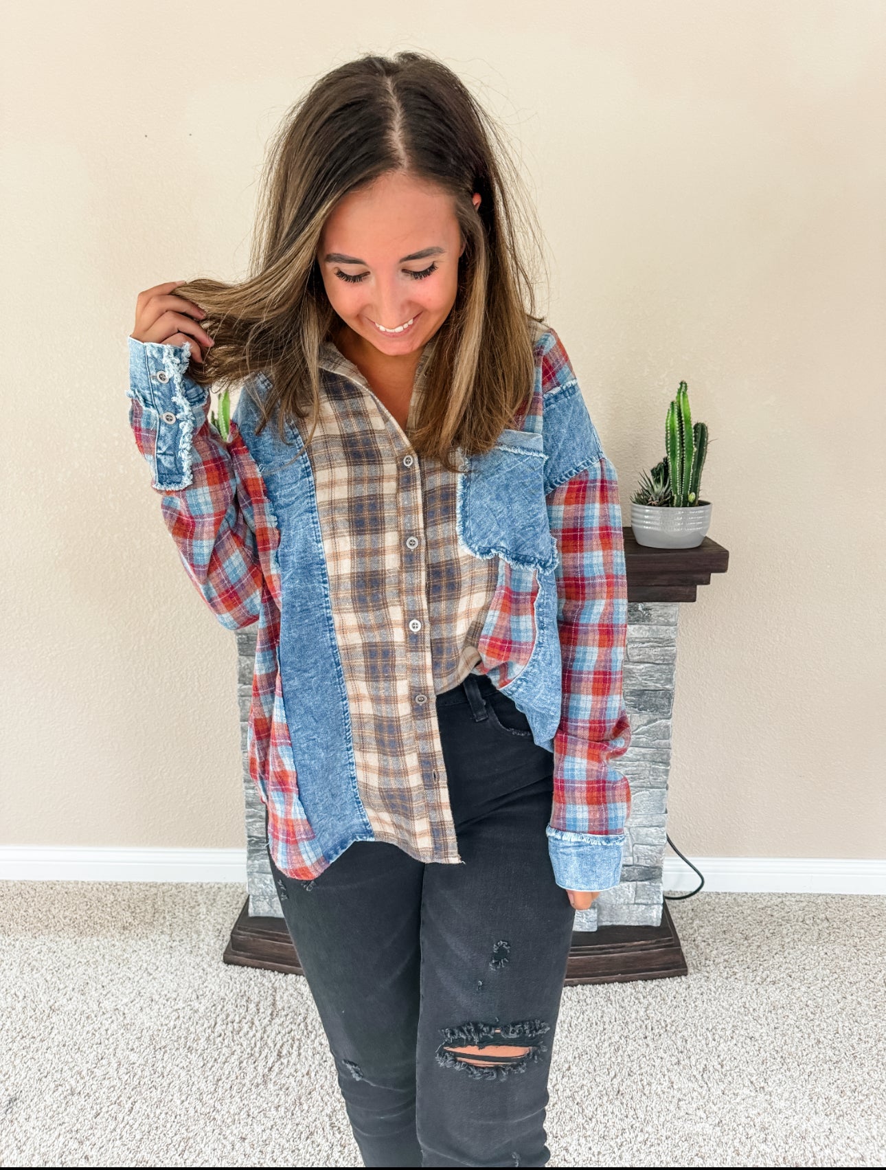 Mixed Plaid Button Down