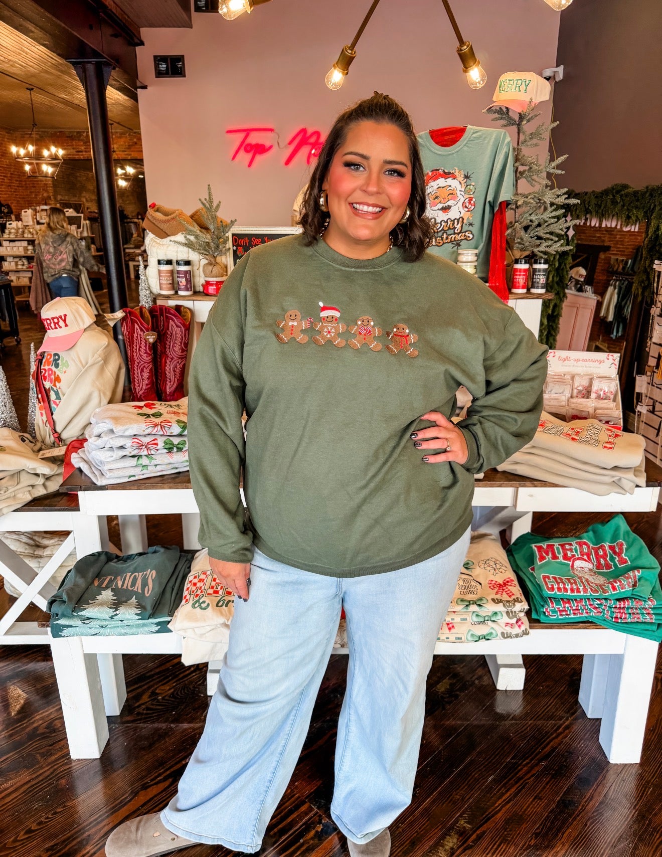 Gingerbread Men Embroidered Crew