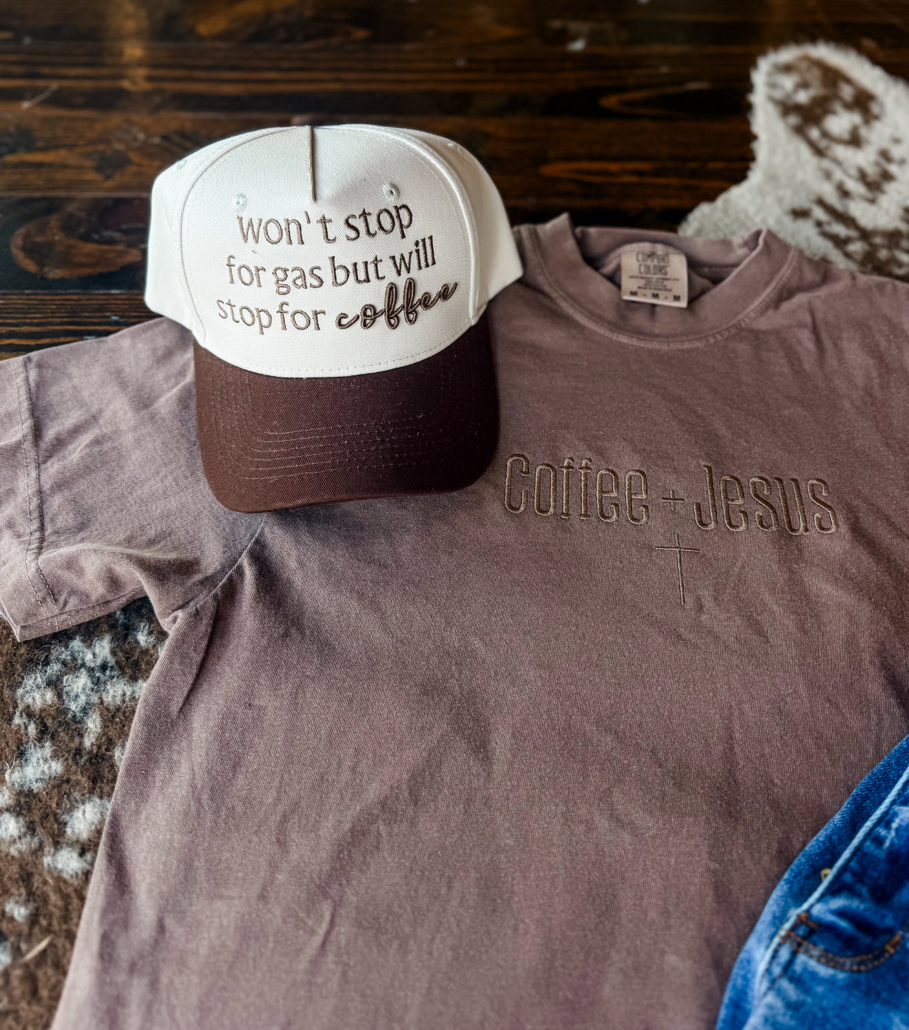 Coffee + Jesus Embroidered Tee