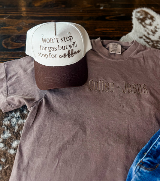 Coffee + Jesus Embroidered Tee