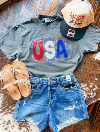 USA Sequin Embroidered Applique Tee