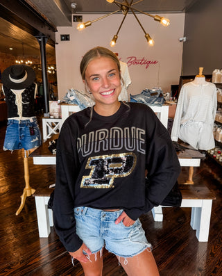 Purdue Starlite Sequin Cropped Long Sleeve