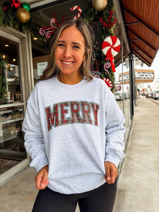 Plaid Merry Graphic Tee/Crew
