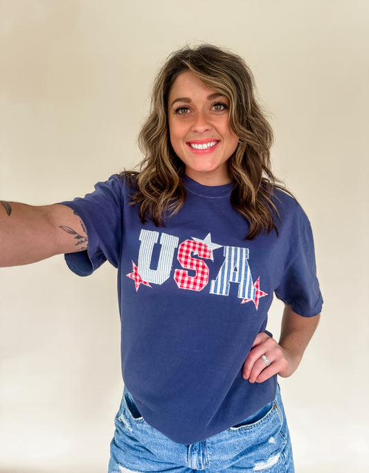 USA Patchwork Embroidered Tee