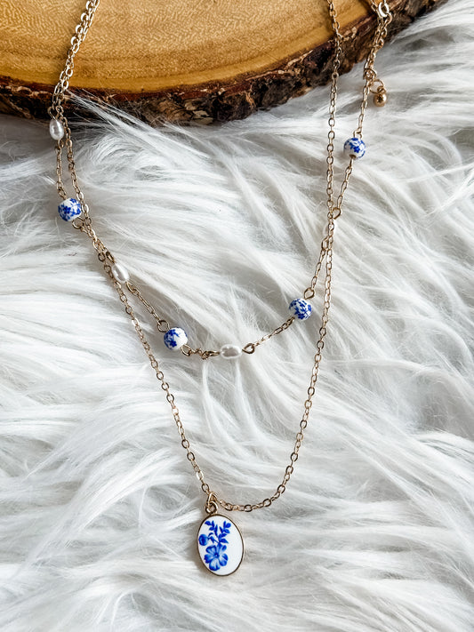 Dainty Blue Pearl Necklace