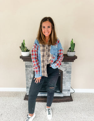 Mixed Plaid Button Down