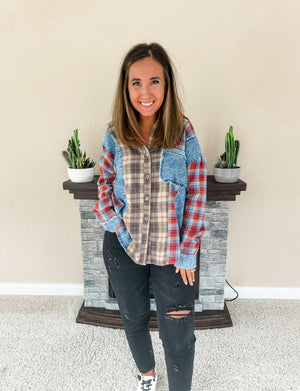 Mixed Plaid Button Down