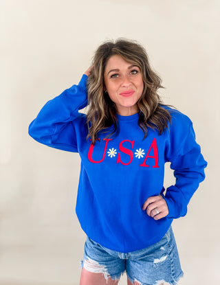 USA Flower Power Embroidered Sweatshirt