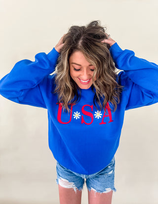 USA Flower Power Embroidered Sweatshirt
