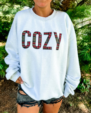 Cozy Plaid Embroidered Sweatshirt