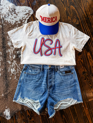 USA 3D Embroidered Tee￼
