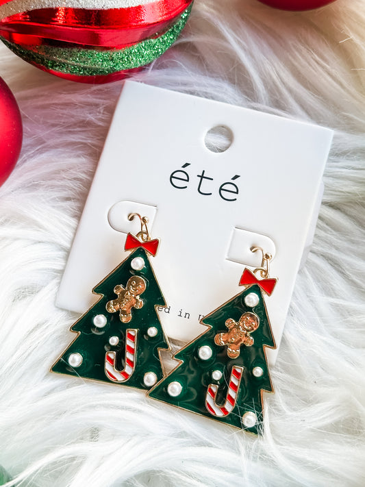 Pearled Christmas Tree Earrings