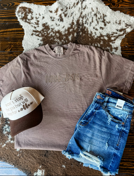 Coffee + Jesus Embroidered Tee