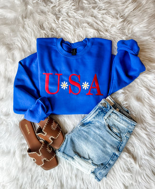 USA Flower Power Embroidered Sweatshirt