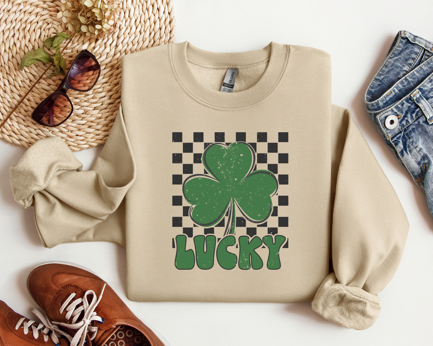 Shamrock Lucky Face St. Patrick’s Day Crew/Tee