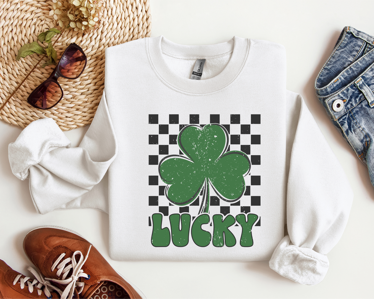 Shamrock Lucky Face St. Patrick’s Day Crew/Tee