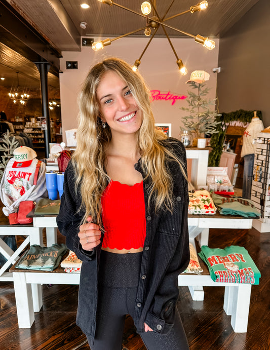 Scalloped Ribbed Braumie Top