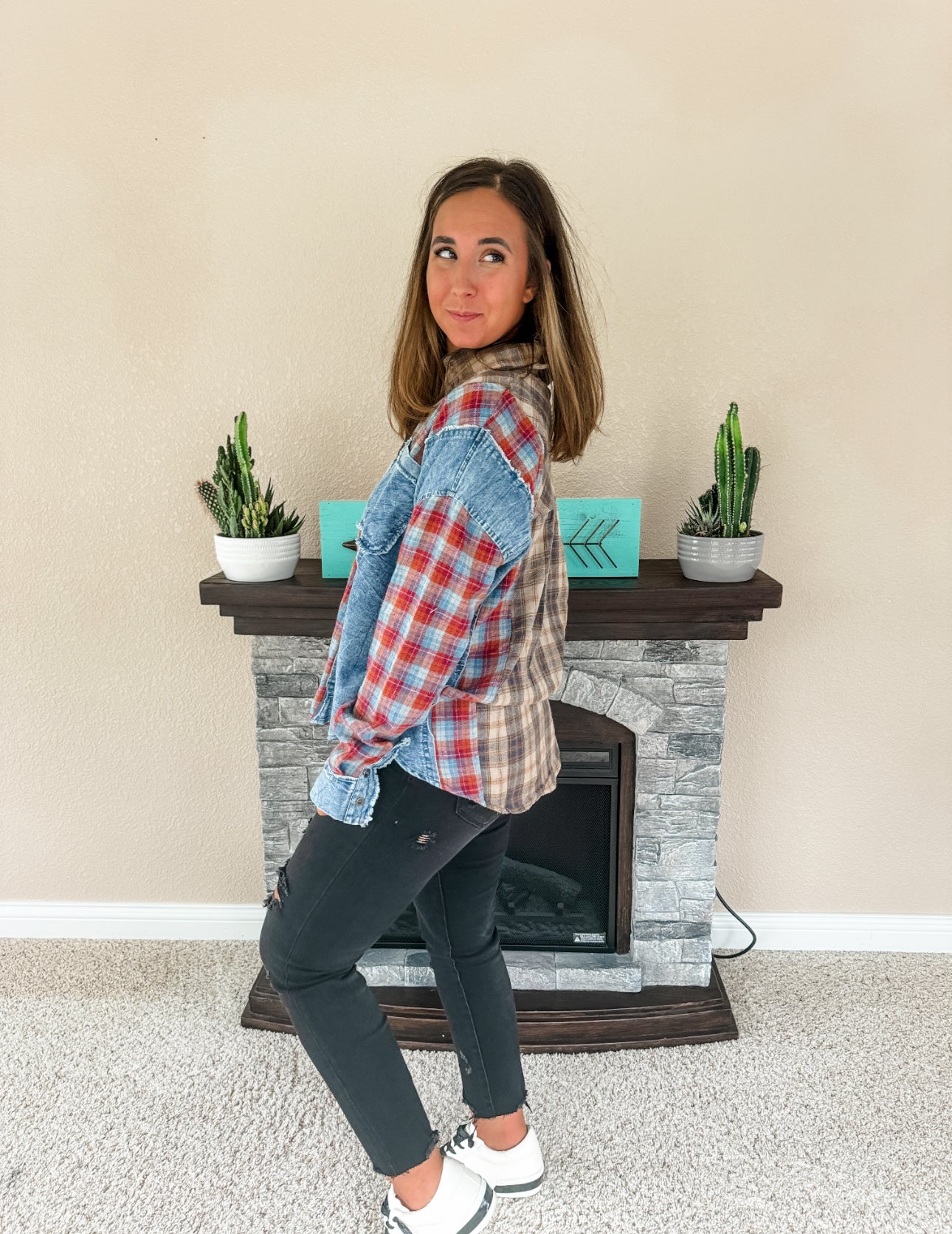 Mixed Plaid Button Down