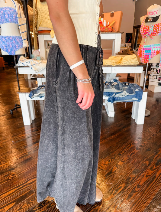 Black Pintuck Wide Leg Pants